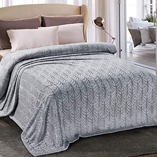 Whale Flotilla Flannel Fleece Twin Size Blanket for Bed, Soft Fluffy Velvet Bedspread Coverlet with Decorative Vintage Pattern for All Season, Warm and Lightweight, 60x80 Inch, Silver Grey