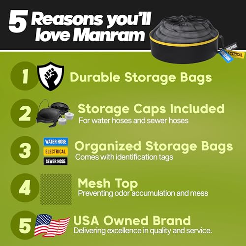 RV Hose Storage Bag (3 Pk) Camper and RV Accessories Inside - Travel RV Sewer Hose & Fresh Water Hose Storage Caps, Electrical Cord Camper Storage - Organization Hose Holder Bags for Camping Trailers