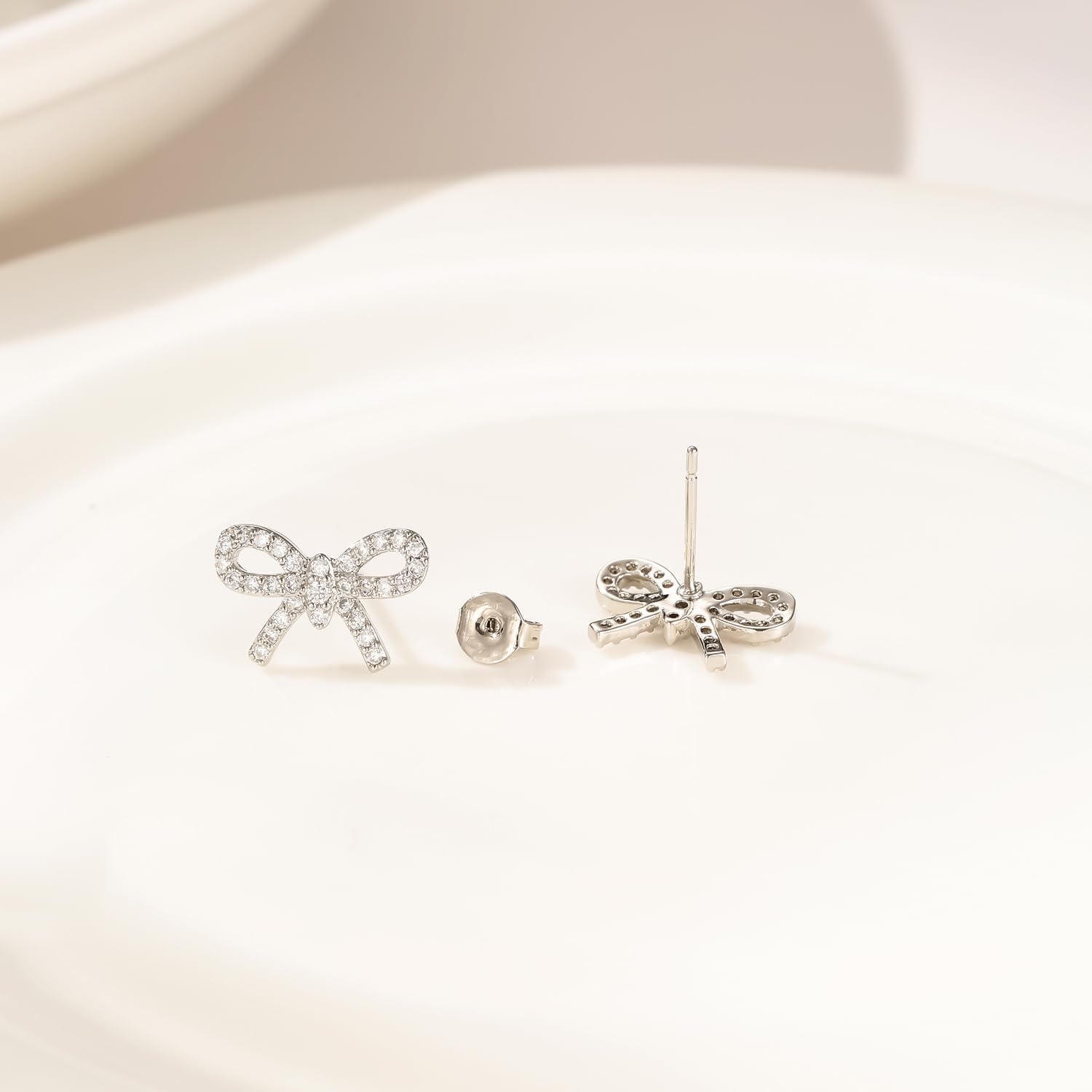 Bow Earrings for Women 925 Silver with Cubic Zirconia Ribbon Earrings Bow Stud earrings Jewelry Gifts for Women - Image 3
