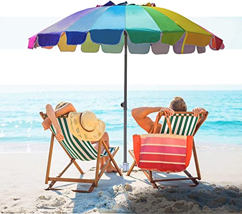 Ammsun 7.5 Foot Heavy Duty High Wind Beach Umbrella With Sand Anchor & Tilt Sun Shelter, Uv 50+ Protection Outdoor Sunshade Umbrella With Carry Bag For Patio Garden Beach Pool Backyard (Rainbow-2Pack) #TOP6