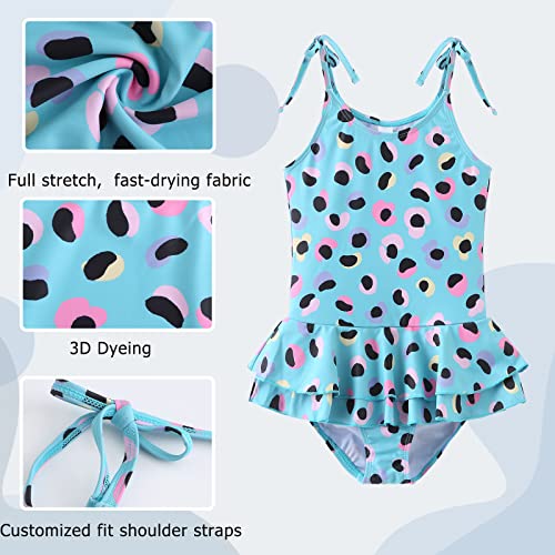 Image of Girls One Piece Swimsuits Halter Bathing Suits Summer Rose Red Leopard Print Swimwear 2-14 Years