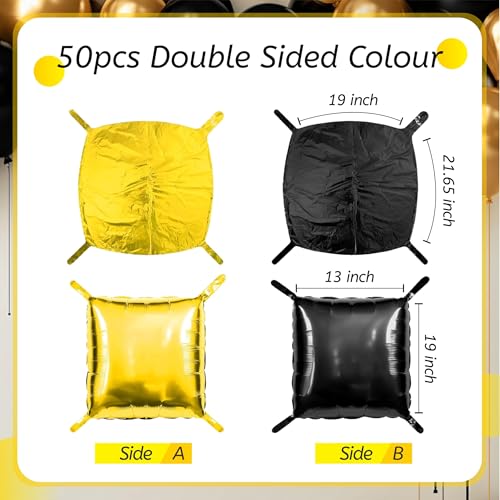 50PCS Black and Gold Square Foil Balloon Wall Backdrop for 2026 New Year Eve Party Decoration, 19'' Double Sided Metallic Balloon Garland Arch Kit for Graduation Anniversary Bachelorette Bridal Decor by Generic - Image 2