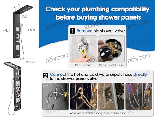 Image of ROVOGO Shower Panel Tower System with Led Lights - Battery Powered, 46.5 inch