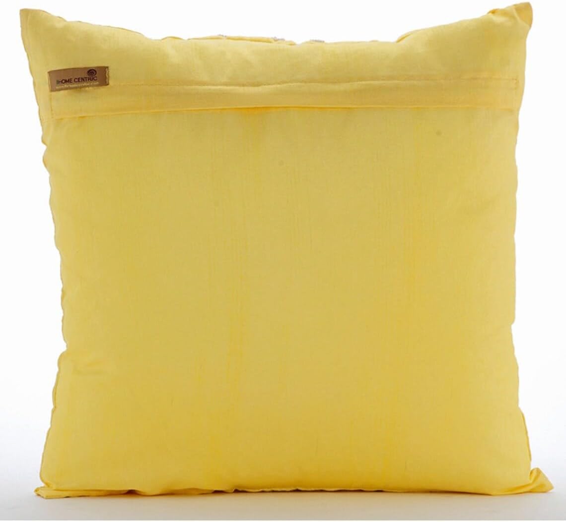 The HomeCentric Euro Sham Pillow Covers, Yellow Euro Size Pillowcases 26x26 inch (65x65 cm) Silk European Pillow Shams, Nature & Floral, Leaf, Sequins Embellished, Tropical Euro - Nature is Classy