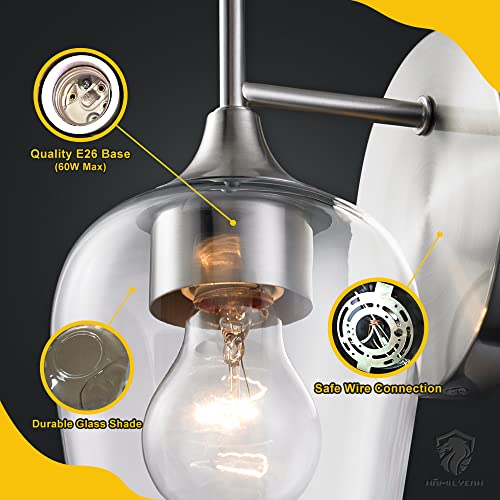 Hamilyeah Brushed Nickel Wall Sconces Set Of Two, Modern Bathroom Sconces Wall Lighting With Glass Shade, Farmhouse Mid-Century Vanity Lighting Fixtures For Kitchen, Bedroom, Living Room, Ul Listed #TOP4