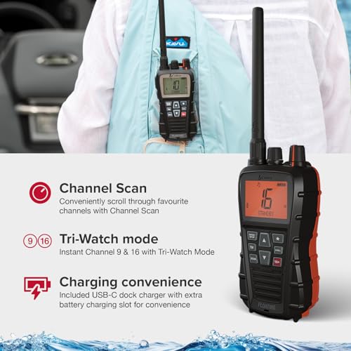 Cobra Bluebound 350 - Radio Vhf Marina Portatile Galleggiante Da 6 Watt, Galleggiante N' Flash, Impermeabile IPX7, Sommergibile, Display Lcd Giorno/Notte, Scansione Di Memoria, Tri-Watch, Nero - 4