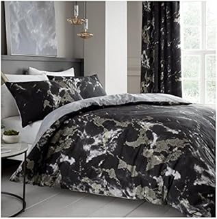 GC GAVENO CAVAILIA Printed Duvet Cover King Size, Marble Bedding Sets, Reversible Polycotton Bed Covers, Black/Grey