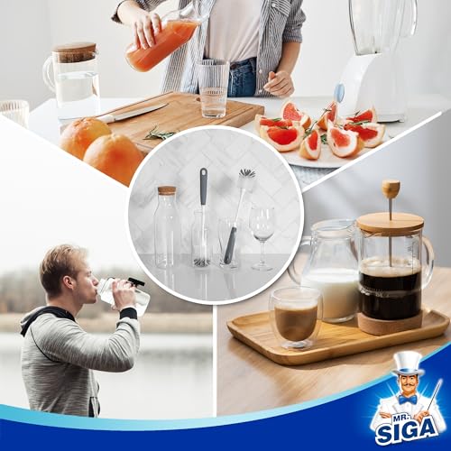 Image of MR.SIGA Long Handle Bottle Brush, Flexible Scrub Brush for Water Bottles, Glasswares, Mugs, Gray, 2 Pack
