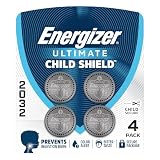 Energizer Ultimate Child Shield CR2032 Batteries (4 Pack), 3V Lithium Coin Batteries, Compatible with Apple AirTag and Tile Pro Devices, Key Fobs, Watches and More