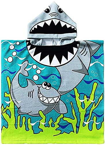 JFAN Toalla Playa de Niño Poncho Toallas Microfibra de Baño Pareo Piscina para Niña 3-8 años Tiburón