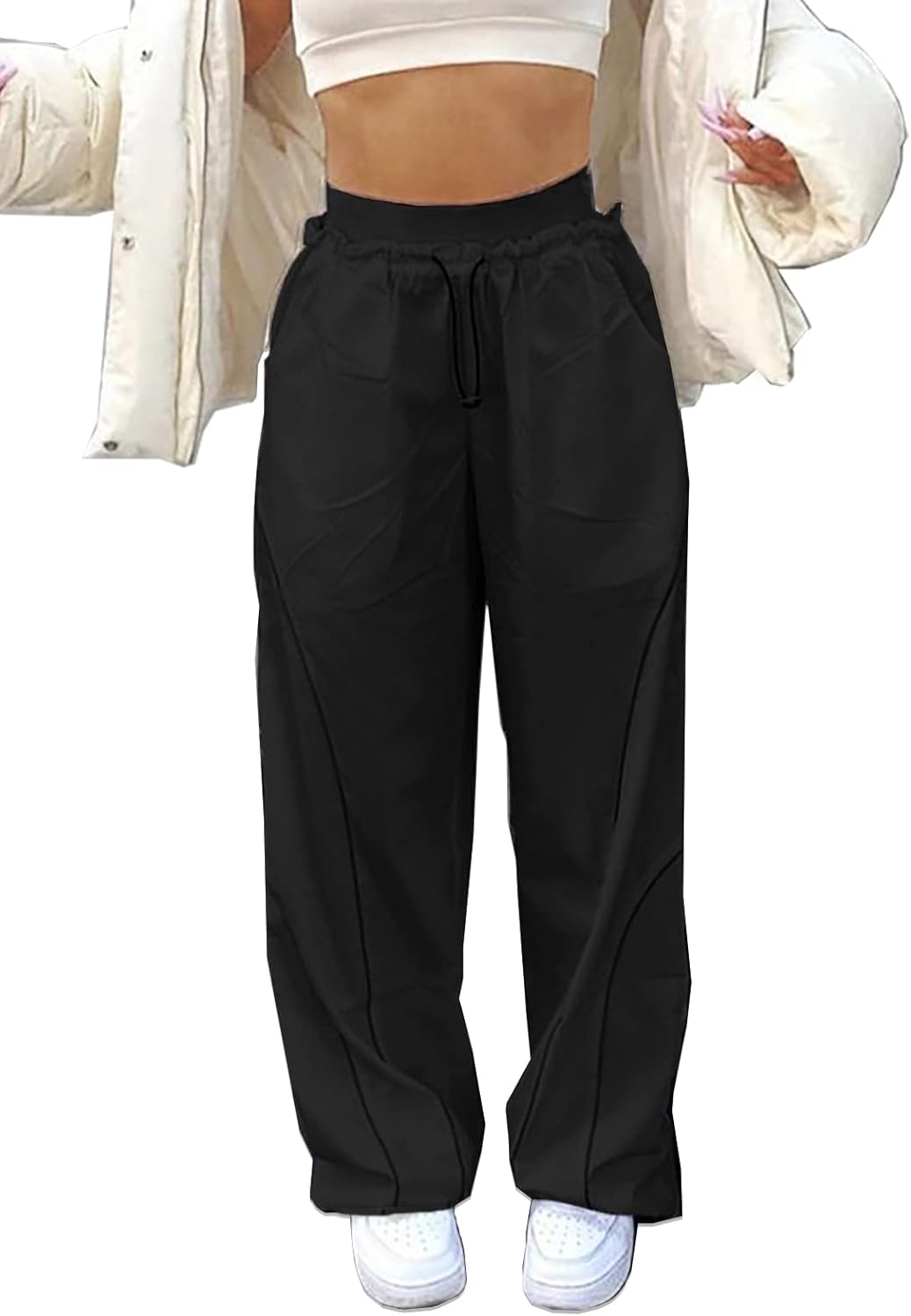 Xineicy Parachute Pants for Women Drawstring Baggy Cargo Pants Y2K Trouser Low Rised Jogger Sweatpants - Image 2