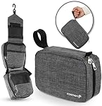 Hanging Toiletry Bag, Fosmon Portable Hanging Toiletries Travel Organizer Bag with 3 Pouches, 3 Pockets & 1 Sturdy Hook, Travel Accessory for Men and Women - Grey