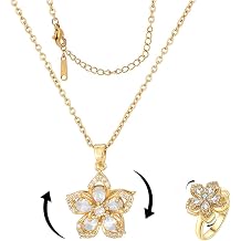 Necklace for Women Gold Flower Fidget Necklace Rotatable Crystal Silver Blossom Pendant Necklaces Adjustable Spinning Fidget Necklaces Redbud Flower Choker Funny Gift Jewelry