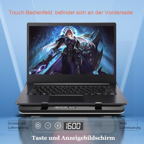 IETS GT600 Laptop-Kühlpad mit 14CM Turbo-Lüfter, versiegeltem Schaumstoff für schnelle Kühlung von Gaming-Laptops, 14,1-19,3-Zoll-Laptop-Kühler mit Staubfilter, Touch-Start – Bild 6