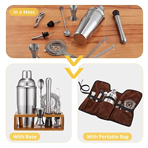 Bartender Kit, 10 Piece 750Ml/25Oz Cocktail Shaker Set With Bamboo Stand& Travel Bartender Kit Bag, 304 Food Stainless Steel Bar Tool Set Professional Drink Mixing Home Bar #TOP1
