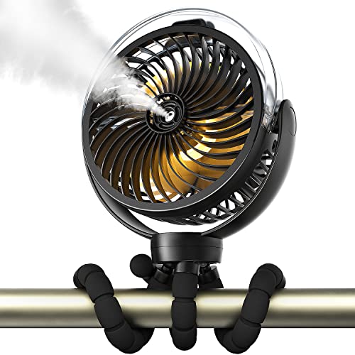 Misting Stroller Fan, 6000Mah Battery Operated Portable Fan With Light & 360° Pivoting, Personal Fan With Flexible Tripod For Baby, Office, Travel,Treadmill,Outdoors #TOP21