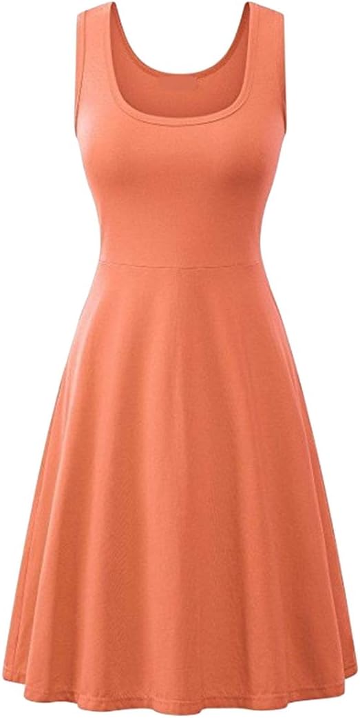 Women's Summer Sleeveless Casual Dress A-Line Swing Tank Dress Midi Skater Dress