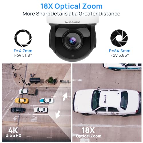 PANOEAGLE 4K PTZ Security Camera,Auto Tracking PoE IP Camera Outoodr,18x Optical Zoom,Smart Human Vehicle Detection,Two-Way Talk,165ft IR Night Vision,Compatible for Hikvision,4818X-IS