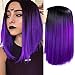 HANNE Ombre Black to Purple Bob Wig Shoulder Length Bob Hair Short Straight Bob Wigs for Women (Ombre Purple)