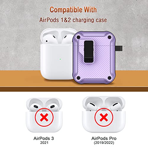 R-Fun Airpods Case Cover With Automatic Secure Lock Clip, Protective Rugged Hard Shell For Apple Airpods 2Nd & 1St Generation Charging Case With Carbon Fiber Keychain-Lavneder #TOP6
