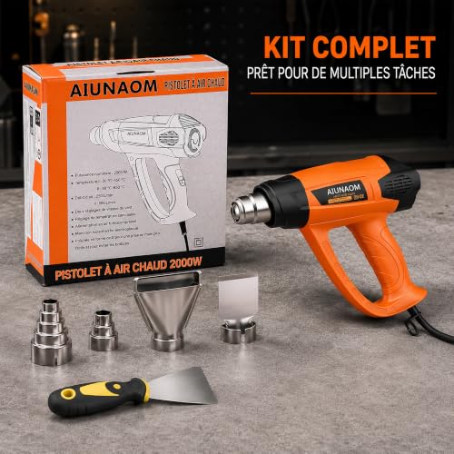 Décapeur Thermique AIUNAOM 2000W Professionnel Pistolet à Air Chaud 50 ℃-650℃ 9 Niveaux de Température Réglables Protection de Surcharge Manche ergonomique 5 accessoires – vue 9