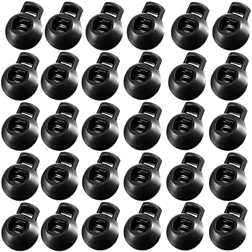 J.CARP 30Pcs Ball Shape Plastic Cord Locks End Spring Toggle Stopper, Single Hole Elastic Cord Adjuster, Suit for Hat Straps, Drawstrings, Bags, Shoelaces, Clothing, Paracord, and more