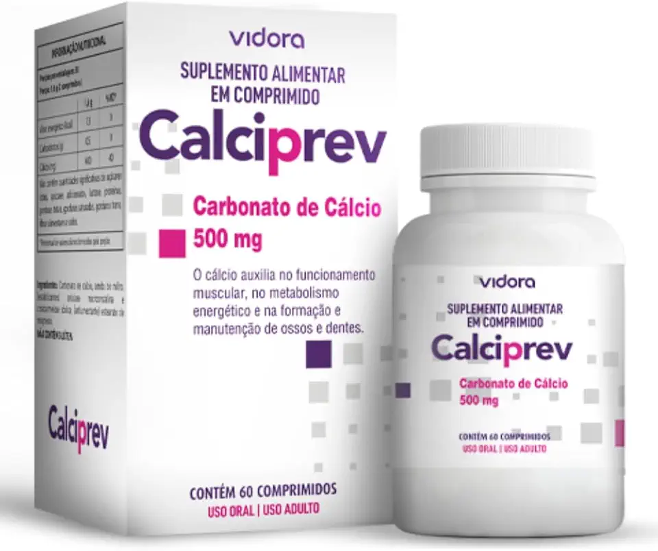 Calciprev - Carbonato de Cálcio 500mg - Saúde Óssea - 60 comprimidos