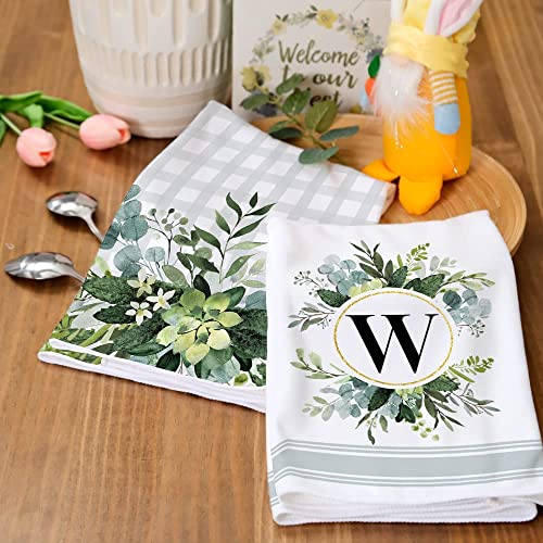 Geeory Monogram Letter W Kitchen Towels For Home Decor Eucalyptus Leaves Family Last Name Initial Dish Towels 18X26 Inch Ultra Absorbent Bar Drying Cloth Hand Towel Bathroom Decorations Set Of 2 #TOP2