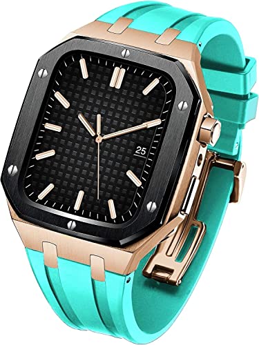 Boîtier Apple Watch 6 5 4 SE 44 mm SCHIK et bracelet montre caoutchouc fluorescent