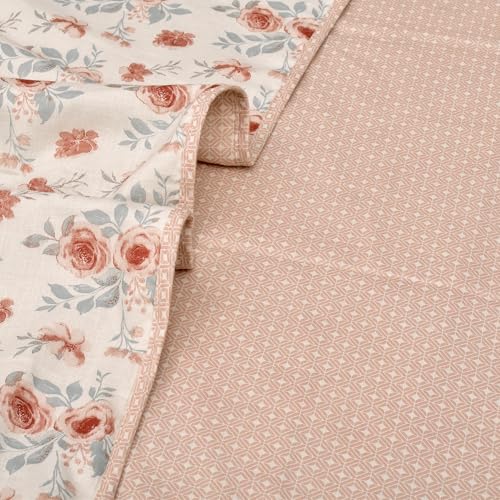 Image of HUESLAND 100% Cotton Reversible Dohar Single Bed Cotton | Soft Cambric Weave, Lightweight AC Blanket for Summer & All Weather Use | 56 x 89 inches, Floral Medley - Ivory & Peach
