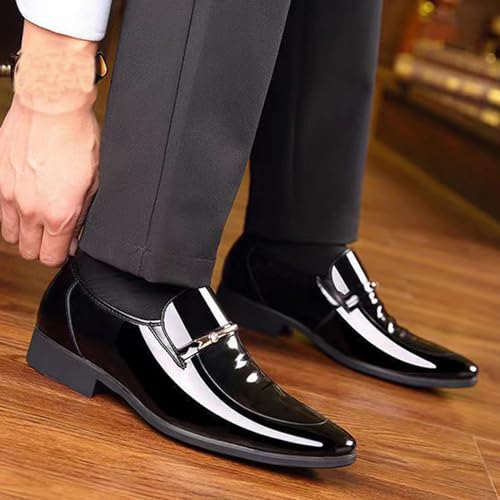 LMUIPMAA Negocios Casual Slip En Mocasines Charol Cuero Formal Oxford Vestido Zapatos Esmoquin Boda Zapato De Los Hombres,Negro,43 EU - imagen 2
