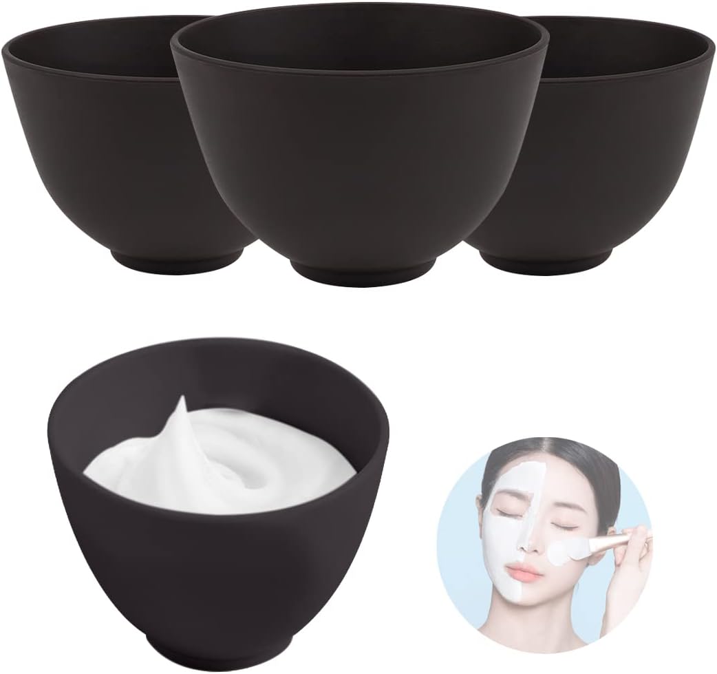 FERCAISH 4Pcs Diy Face Mask Mixing Bowl, Microwavable Silicone Facial Mud Bowl Cosmetic Beauty Tool for Home Salon(Black)