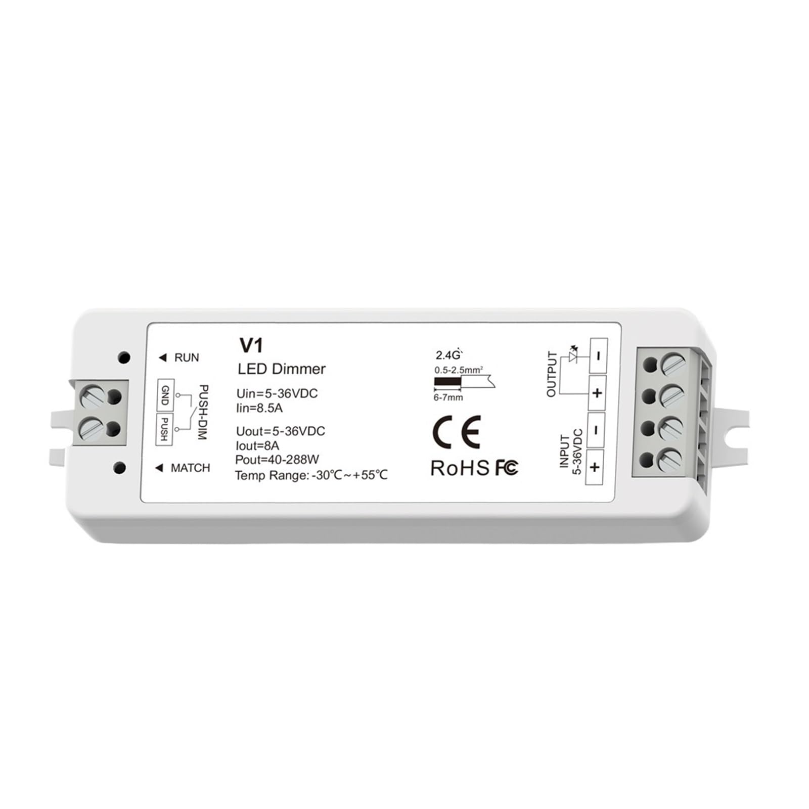 LED-Dimmer 12 V, 24 V, 2,4 G, 5 V, 36 V, intelligenter Dimmerschalter, geeignet for einfarbige LED-Lichtleisten