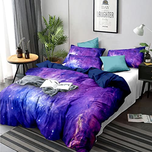 DJY 3D Galaxy Bedding Purple Sky Universe Star Duvet Cover Microfiber Quilt Cover with Zipeer Closure for Kids Teens Adults Bedding (Single 135x200cm) - Image 2
