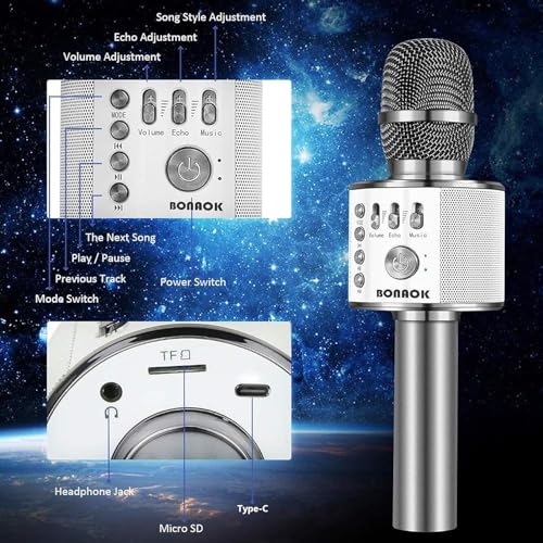 image for BONAOK Wireless Bluetooth Karaoke Microphone,3-in-1 Portable Handheld 