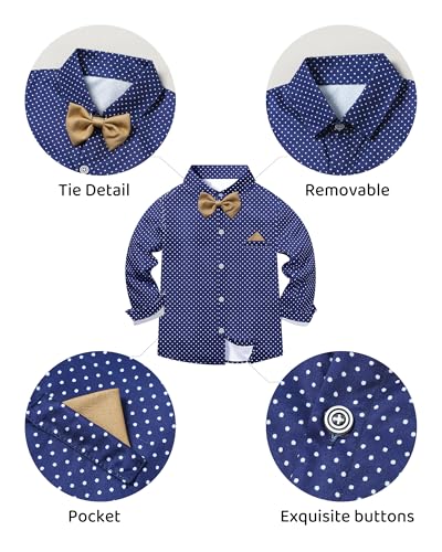 Image of DISAUR Boys Dress Clothes Wedding Ring Bearer Outfit Boy Formal Suits Dress Shirt with Bow Tie +Suspender Pants Set