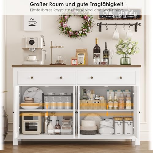 Miniatura 4 de Firfurd 140cm Aparador Cocina, Mueble Auxiliar De Cocina, Aparadores Para Salón, Mueble Entrada Recibidor, Comedor, Con 2 Cajones, 4 Puertas, Estantes Ajustables Blanco