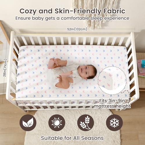 Image of david's kids 3 Pack Fitted Crib Sheets, Ultra Soft Breathable Comfortable Baby Sheet Set for Boys Girls Neutral, 28x52 Inch Fits Standard Crib and Toddler Mattresses, Floral & Butterfly