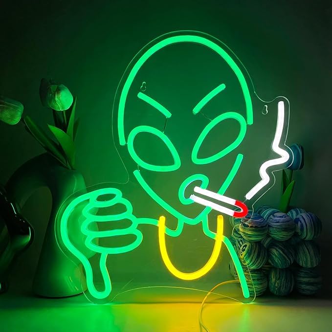 Neon Light Signs, Green Alien Neon Signs LED Sign Alien Neon Signs for Wall Decor,Game Room Decor,Hip Hop Party Neon Signs For Wall Decor,Bedroom Wall Decor (Alien-7)