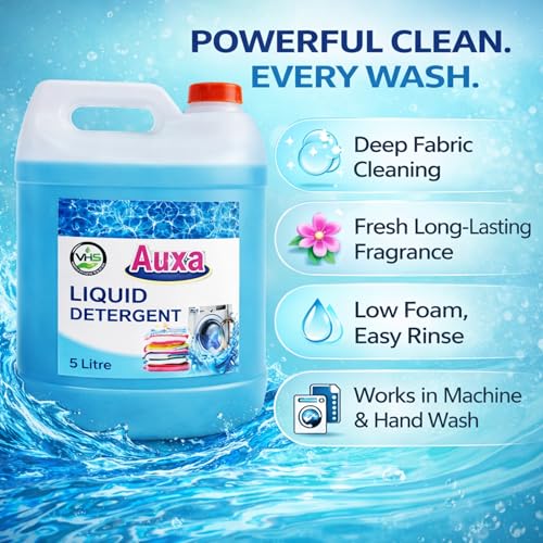 Image of AUXA Liquid Detergent | High Efficiency Laundry Liquid for Clothes | Tough Stain Remover, Deep Cleaning Formula with Long Lasting Freshness | For Machine & Hand Wash (5Ltr)
