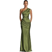 Wedding Guest Maxi Dress Satin One Shoulder Ruched A-line Prom Gown