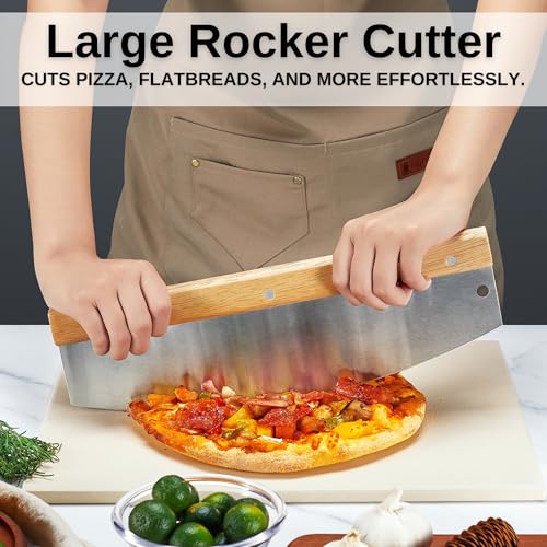 MUMSUNG Pizza Peel Aluminum Pizzas Spatula Perforated, Pizza Rocker Cutter and Pizza Oven Brush with Stone Scraper, 3Pcs Pizza Oven Accessories Set for Homemade Pizza Oven Baking Pizza, Dough & Bread - Thumbnail 6