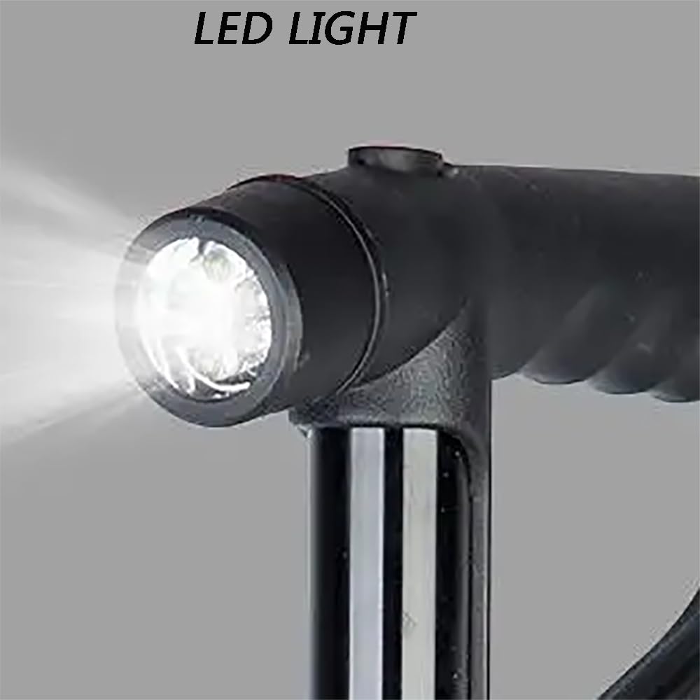 Laska do chodzenia z oświetleniem LED, regulowana wysokość 78-100 cm, podwójny uchwyt, antypoślizgowy uchwyt dla seniorów i osób z trudnościami w chodzeniu