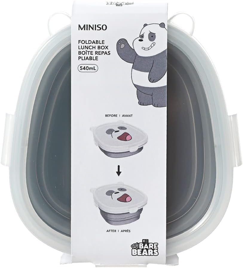 MINISO We Bare Bears Silicone Food Storage Container with Lids, BPA Free Foldable Bento Lunch Boxes, 18oz Collapsible Meal Prep Container for Kitchen, Microwave, Dishwasher and Freezer Safe(Panda)