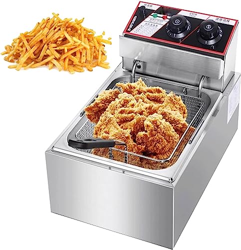 Cesta de freidora de grasa comercial Freidora moderna con cestas para freír, 10 litros 20 litros de capacidad de aceite, grado profesional, eléctrica, freidora de chips eléctrica de acero in