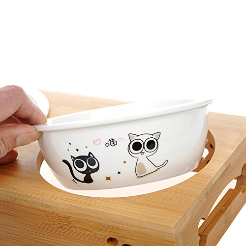 Creation Core Solid Bamboo Elevated Pet Dinner Feeder For Small Dogs And Cats Raised Stand With Three Ceramic Bowls #TOP4