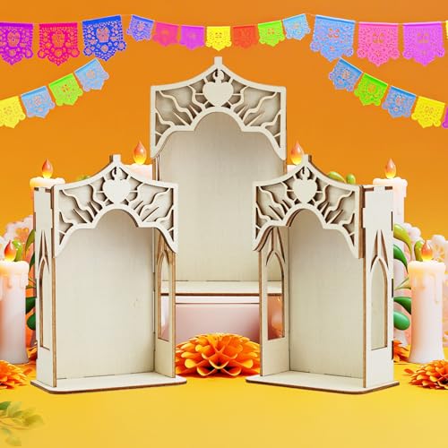 3PCS Dia De Los Muertos Altar Ofrenda Box, Day of the Dead Shadow Box Memorial Remembrance Picture Frame Decorations (Heart)