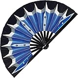 Blue Female Ninja Fan Folding fan UV Glow Handmade hand fans War Fans Cosplay Outfit Costume Halloween Ninja blades bamboo fan Cosplay Accessories (2-1)