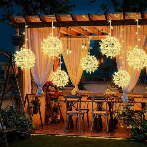Outdoor Christmas Balls Lights 4 Pack Hanging 7.1" LED Garden Sphere Tree Lights 8 Modes Waterproof Glow Globe Lights with Memory Timer Plug for Party Yard Porch Eave Patio Xmas Decorations-Warm White by SenLuKit - Used condition - Image 8