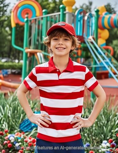Image of COSLAND Boys' Striped Polo Shirt, Cotton Short Sleeve Shirt, X-Small-Large